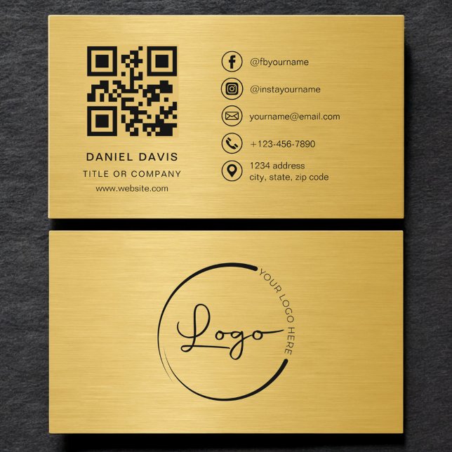 Gold Metallic Professional Company Logo QR Code  Visitkort (Skapare uppladdad)