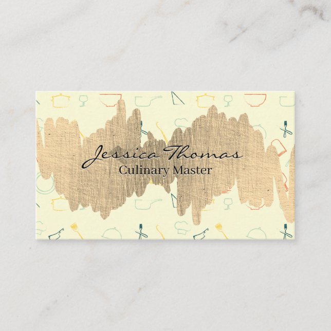 Gold Metallic Scribble | Kitchen Tools Pattern Visitkort (Framsida)