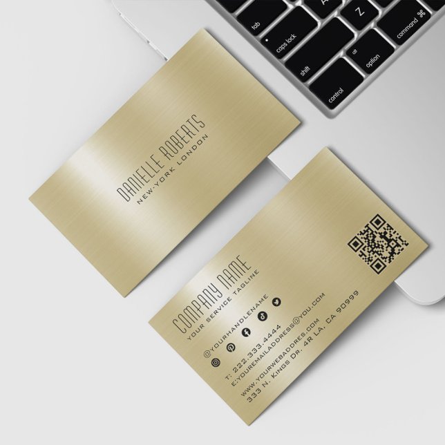 Gold Metallic Stainless Steel Texture QR Code Visitkort (Skapare uppladdad)