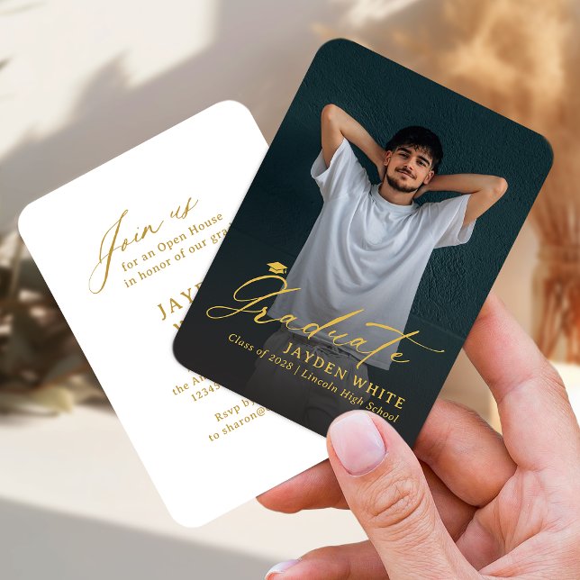 Gold Mini Modern Script Photo Graduation Tilläggskort (Gold Mini Modern Script Photo Graduation Enclosure Card)