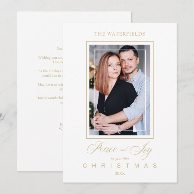 Gold Minimalist Modern Christmas Photo Family (Fram/baksida)