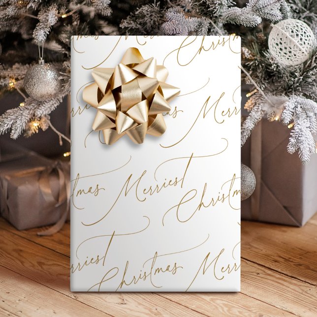 Gold Minimalist Modern Script Merriest Christmas Presentpapper (Gold Minimalist Modern Script Merriest Christmas Wrapping Paper)