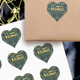 Gold Mistletoe jul Holiday Heart Sticker Hjärtformat Klistermärke