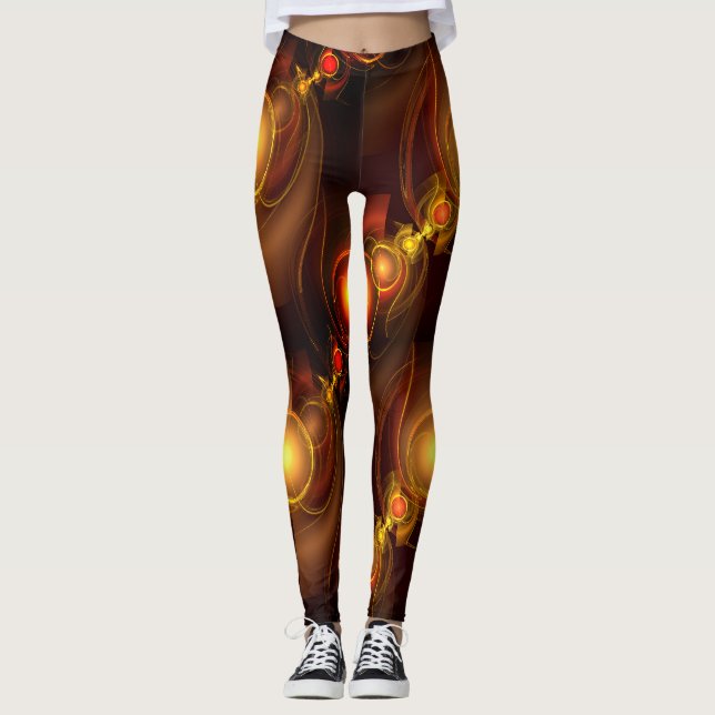 Gold Modern Boho Elegant Abstract Art Pattern #501 Leggings (Framsida)