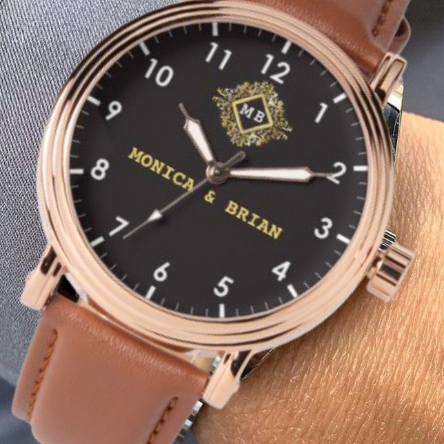 Gold Monogram couple names gift  Armbandsur (Skapare uppladdad)