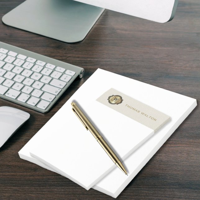 Gold Monogram Creamy White Leather Look Elegant Post-it Block (Skapare uppladdad)