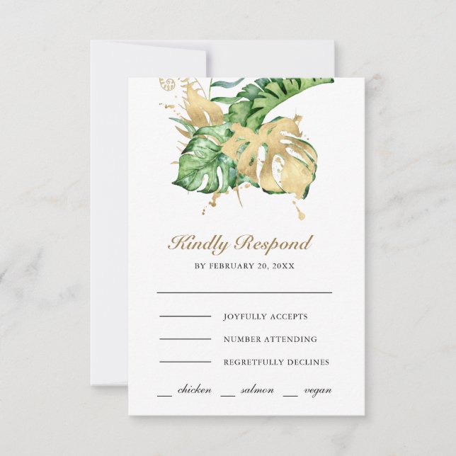 Gold Monstera Tropical Palm Wedding OSA Kort (Framsida)
