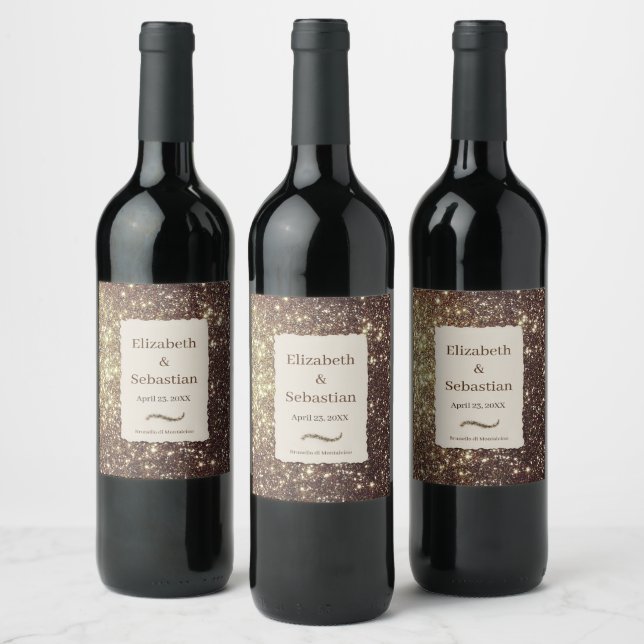 Gold mousserande glitter vinflaska etikett (Flaskor)