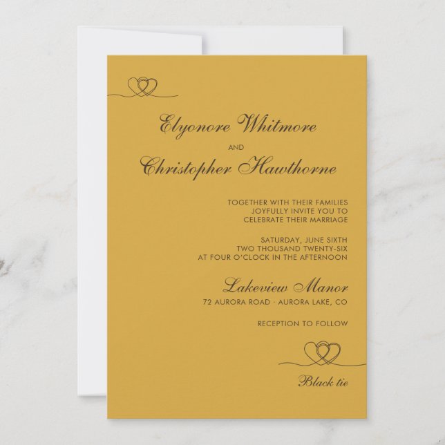 Gold Mustard Elegant Chic Calligraphy Wedding Inbjudningar (Framsida)