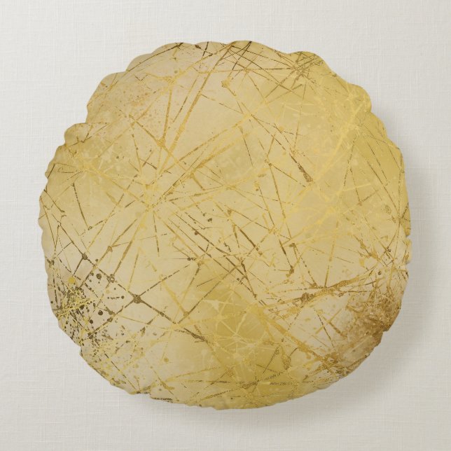 Gold Mustard Yellow Pattern, Modern, Luxury Rund Kudde (Framsidan)