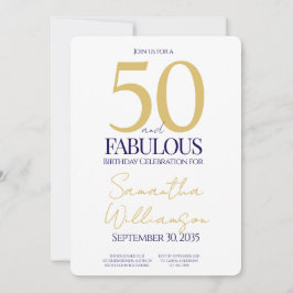 Gold Navy 50 and Fabulous | 50th Birthday Simple Inbjudningar