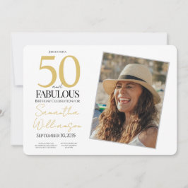 Gold & Navy | 50th Fabulous Photo Birthday Party Inbjudningar