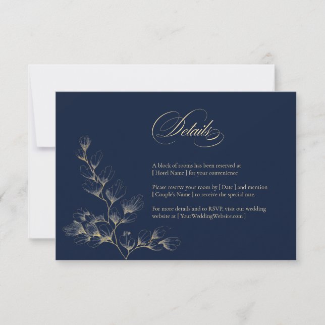 Gold & Navy Wedding Details Card Kort (Framsida)