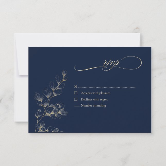 Gold & Navy Wedding RSVP Card (Framsida)