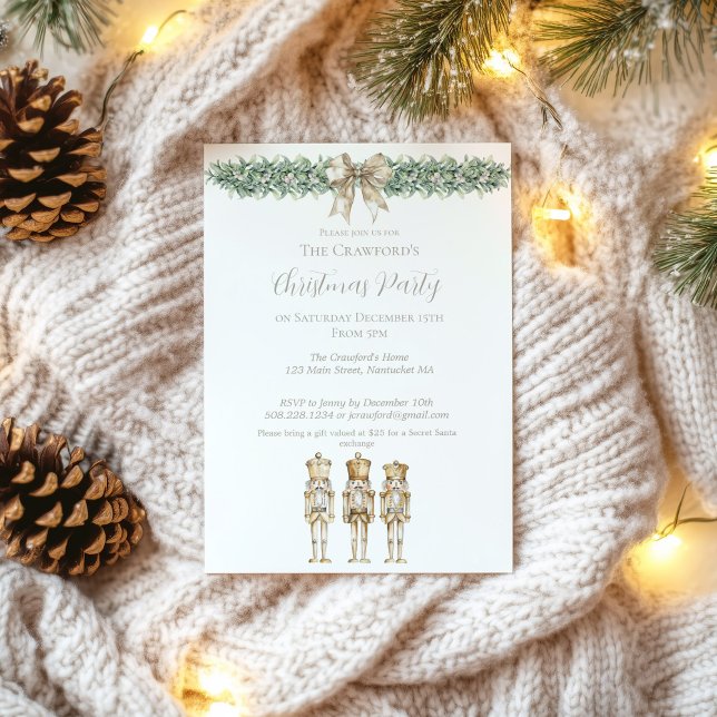 Gold Nutcracker and Mistletoe Christmas  Inbjudningar (Gold Nutcracker Christmas Invitation)