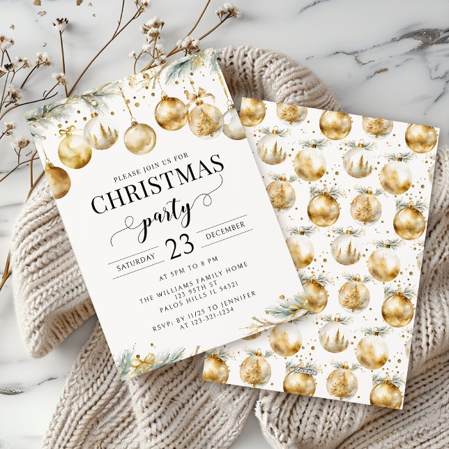 Gold Ornaments Christmas Tree Party Invitation Julkort (Skapare uppladdad)