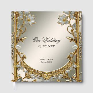 Gold Ornate White Floral Guest Book Gästböcker