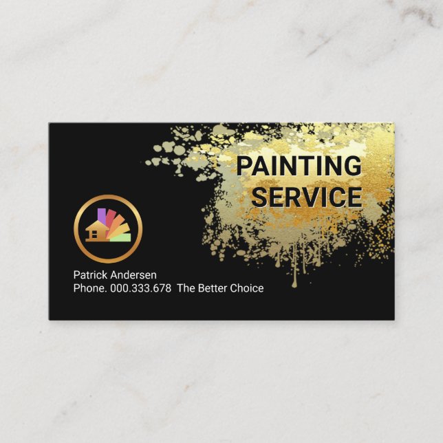 Gold Paint Splatter Painter Service Visitkort (Framsida)