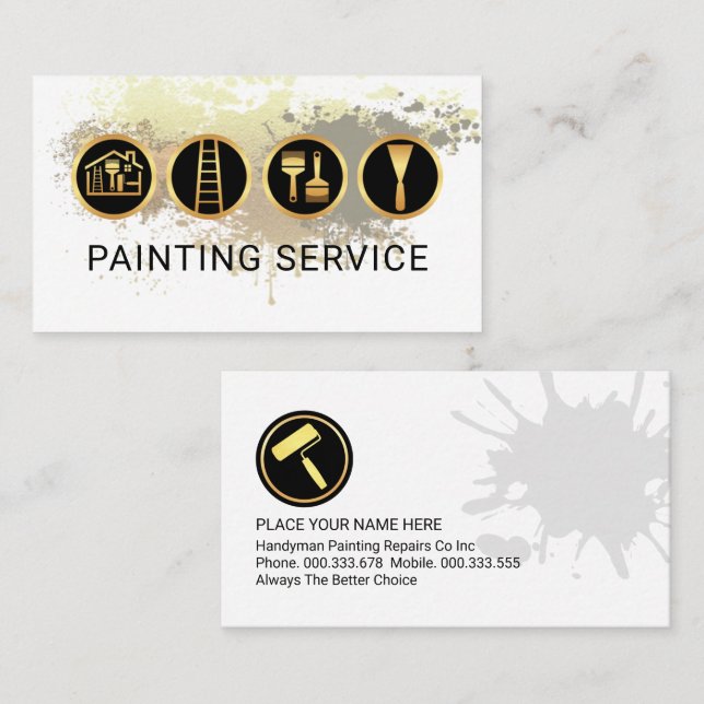 Gold Painting Tools On Paint Splatter Visitkort (Fram/baksida)