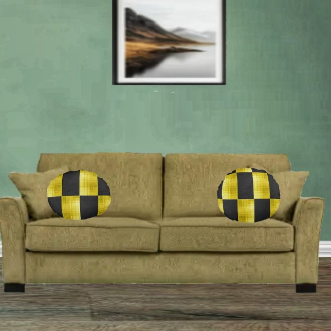 Gold-Paneled-Black-IV Rund Kudde (These attractive round pillows, jazzes up your home decor!)