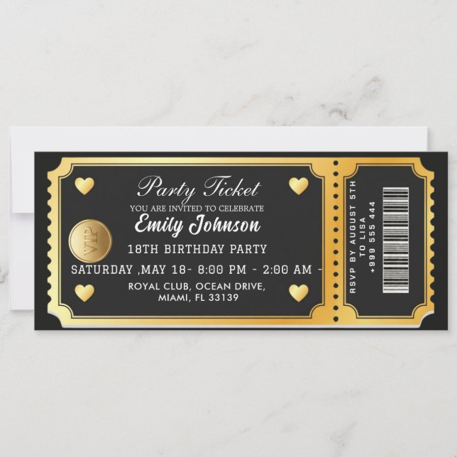 Gold Party Ticket Invitation Inbjudningar (Framsida)