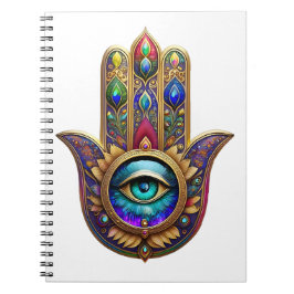 Gold Peacock Colors Hamsa Green Sapphire Third Eye Anteckningsbok
