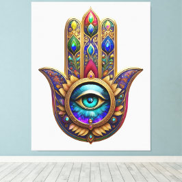 Gold Peacock Colors Hamsa Green Sapphire Third Eye Canvastryck