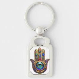 Gold Peacock Colors Hamsa Green Sapphire Third Eye Rektangulärt Silverfärgad Nyckelring