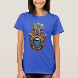 Gold Peacock Colors Hamsa Green Sapphire Third Eye T Shirt