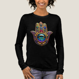 Gold Peacock Colors Hamsa Green Sapphire Third Eye T Shirt