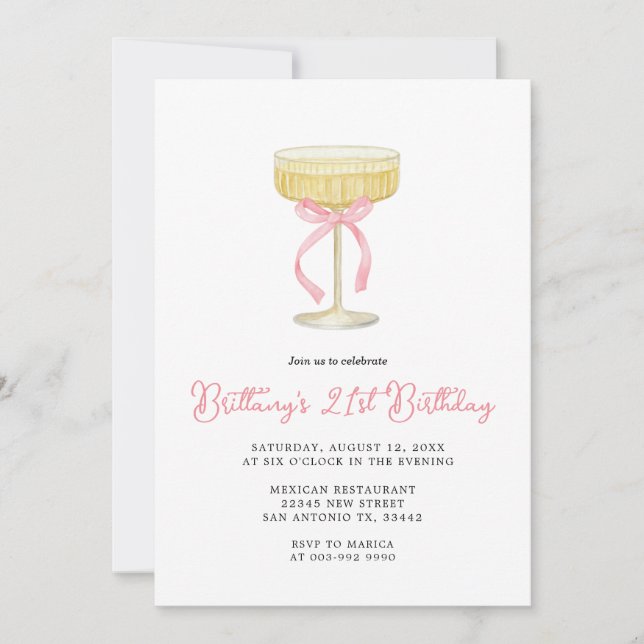 Gold & Pink Champagne 21st Birthday Invitation Inbjudningar (Framsida)