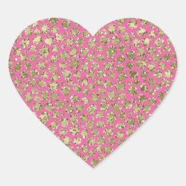 Gold Pink Glitz Leopard Print Hjärtformat Klistermärke