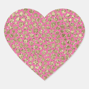 Gold Pink Glitz Leopard Print Hjärtformat Klistermärke