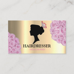 Gold Pink Roses Salon Frisör Skönhetssalong Visitkort