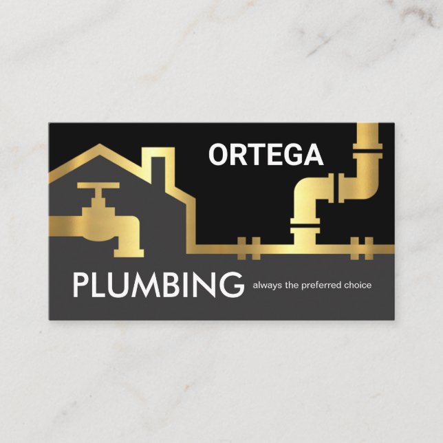 Gold Pipes Building Frame Plumber Service Visitkort (Framsida)