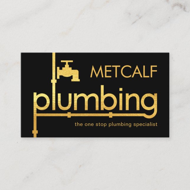 Gold Plumber Plumbing Pipeline Signage Visitkort (Framsida)