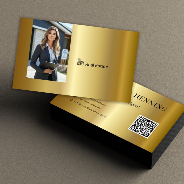 Gold Professional Real Estate Agent Photo QR Code Visitkort (Skapare uppladdad)