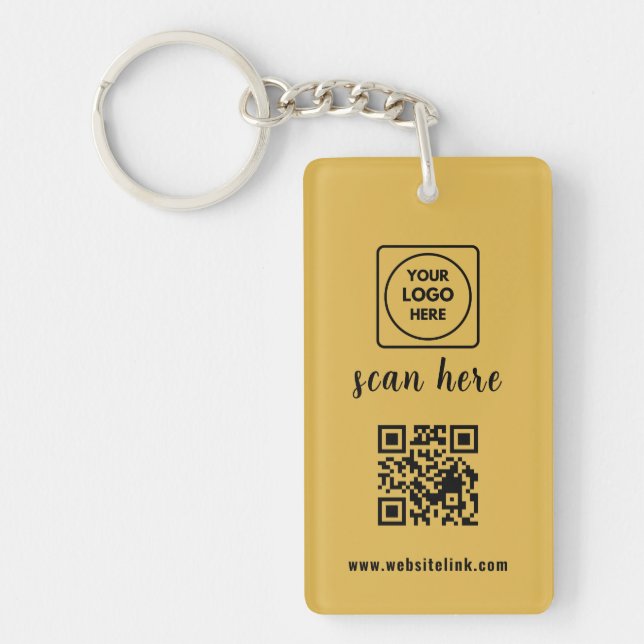 Gold QR Code Business Logo Promo Keychains (Framsidan)