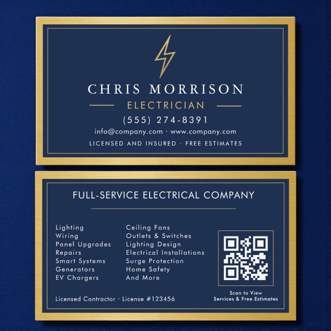Gold QR Code Electrician Electrical Contractor  Visitkort (Skapare uppladdad)