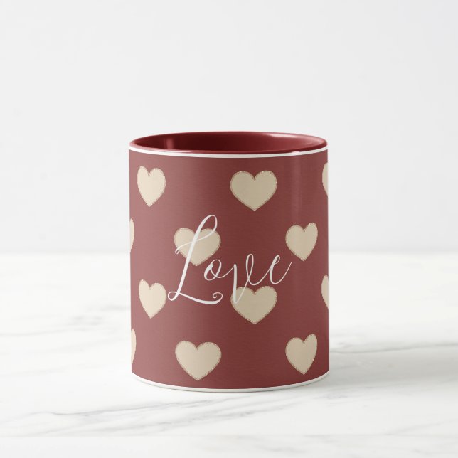 Gold Red Cream Glitter Hearts Valentine's Day Mugg (Center)