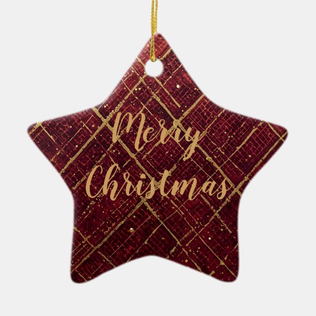 Gold Red Cross Pattern, Gold Merry Christmas , Julgransprydnad Keramik (Framsidan)
