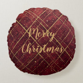 Gold Red Cross Pattern, Gold Merry Christmas Rund Kudde