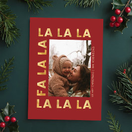 Gold & Red Fa la la Festive Family Christmas Photo Julkort