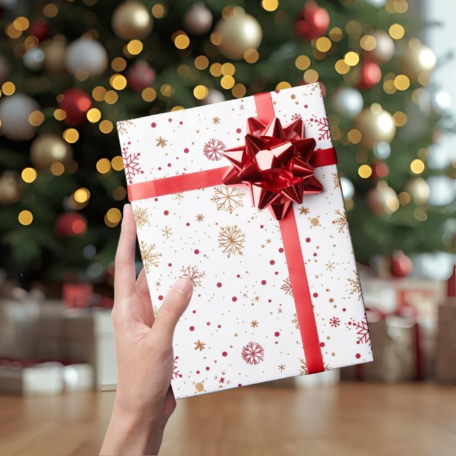Gold Red Snowflake Christmas Wrapping Paper Presentpapper (Skapare uppladdad)