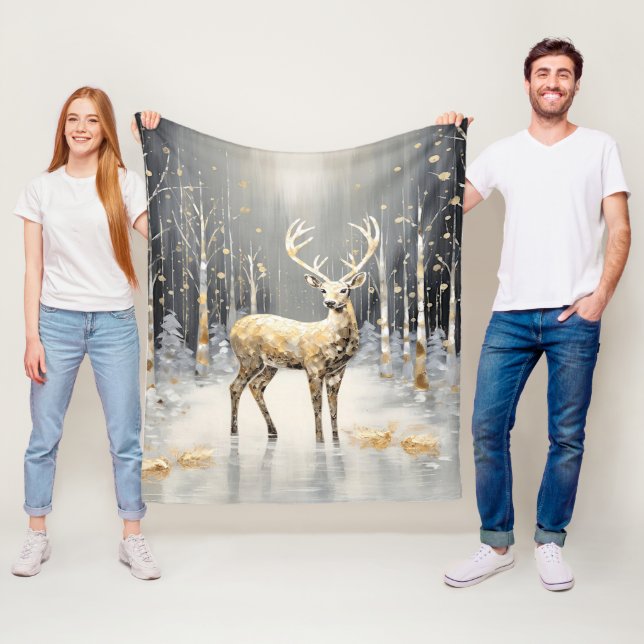 Gold Reindeer Holiday Fleece Blanket (På plats)