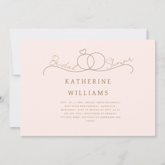 Gold Rings Heart Blush & Gold Bridal Shower Inbjudningar (Framsida)