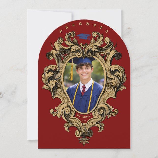 Gold Rococo Cartouche Photo Template Graduation Inbjudningar (Framsida)