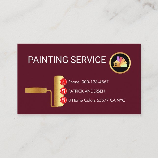 Gold Roller Brush Painting Button Icons Visitkort (Framsida)