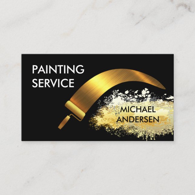 Gold Roller Brush Painting Splatter Visitkort (Framsida)