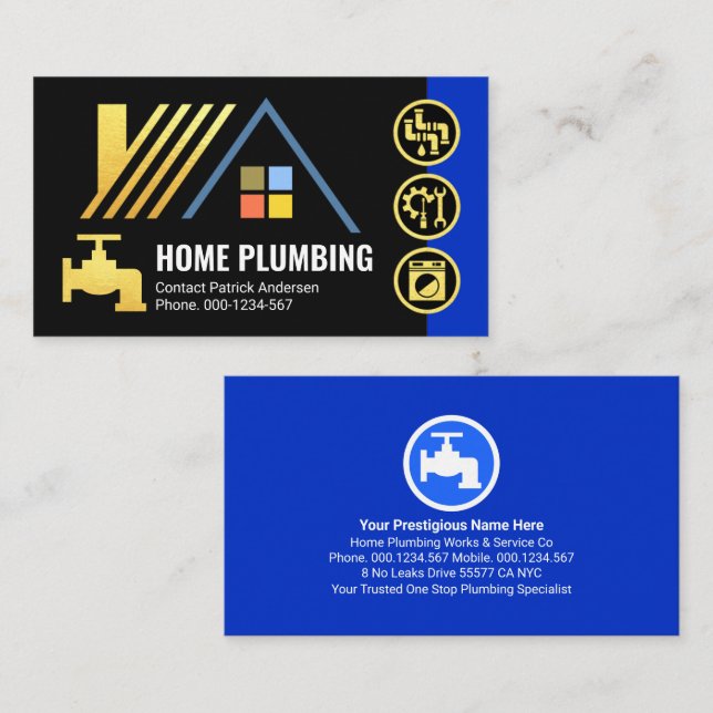 Gold Rooftop Faucet Plumbing Icons Visitkort (Fram/baksida)